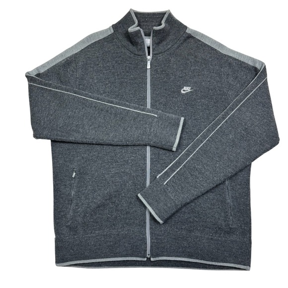 Vintage Nike Sportswear Wool Full Zip Mock Sweater Gray Mens Size XL Heavyweight